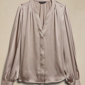 NWT Navy Banana Republic Silk Split Neck Blouse